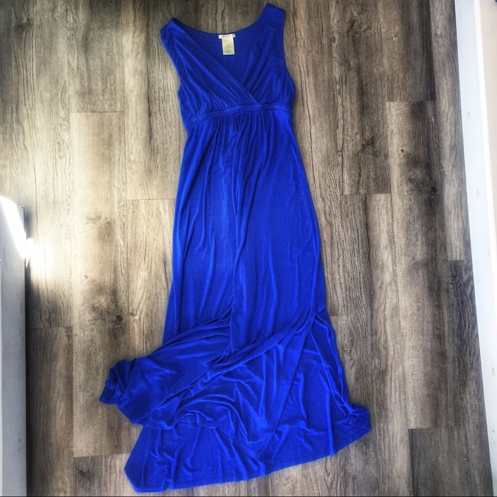Empire Waist Maxi Dress Royal Blue V-neck
